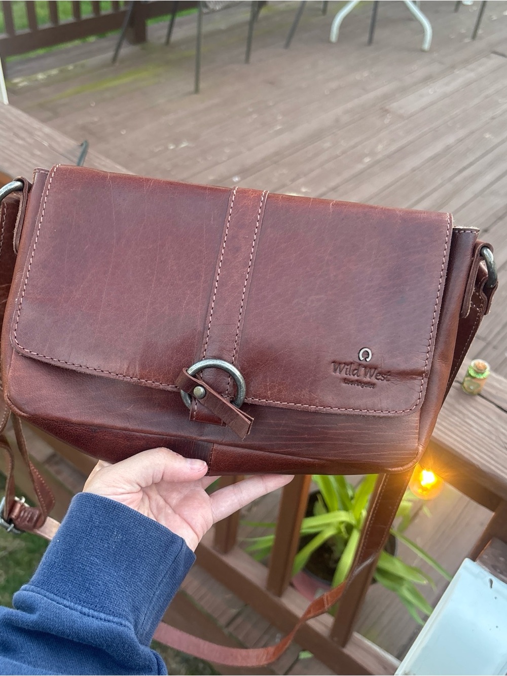 Wild West Brown Leather Crossbody Bag with Buckle Flap